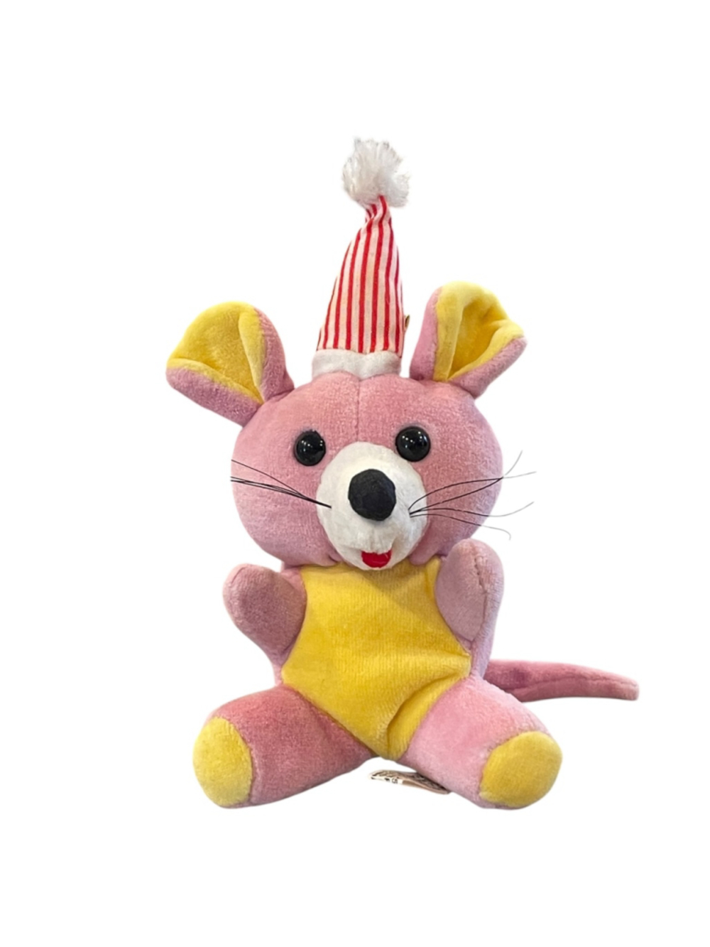 Vintage 1960's Birthday Mouse Plush Stuffed Animal Toy Pink Yellow